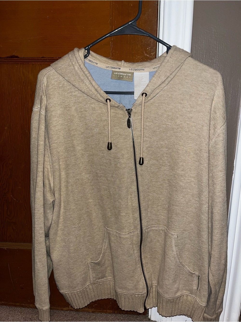 Liz Claiborne Men's Tan Full-Zip Hoodie Sweater